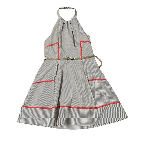 Jessica Simpson Dresses & Skirts - Jessica Simpson Striped Seersucker Belted Halter Dress Gray White Womens Size 14